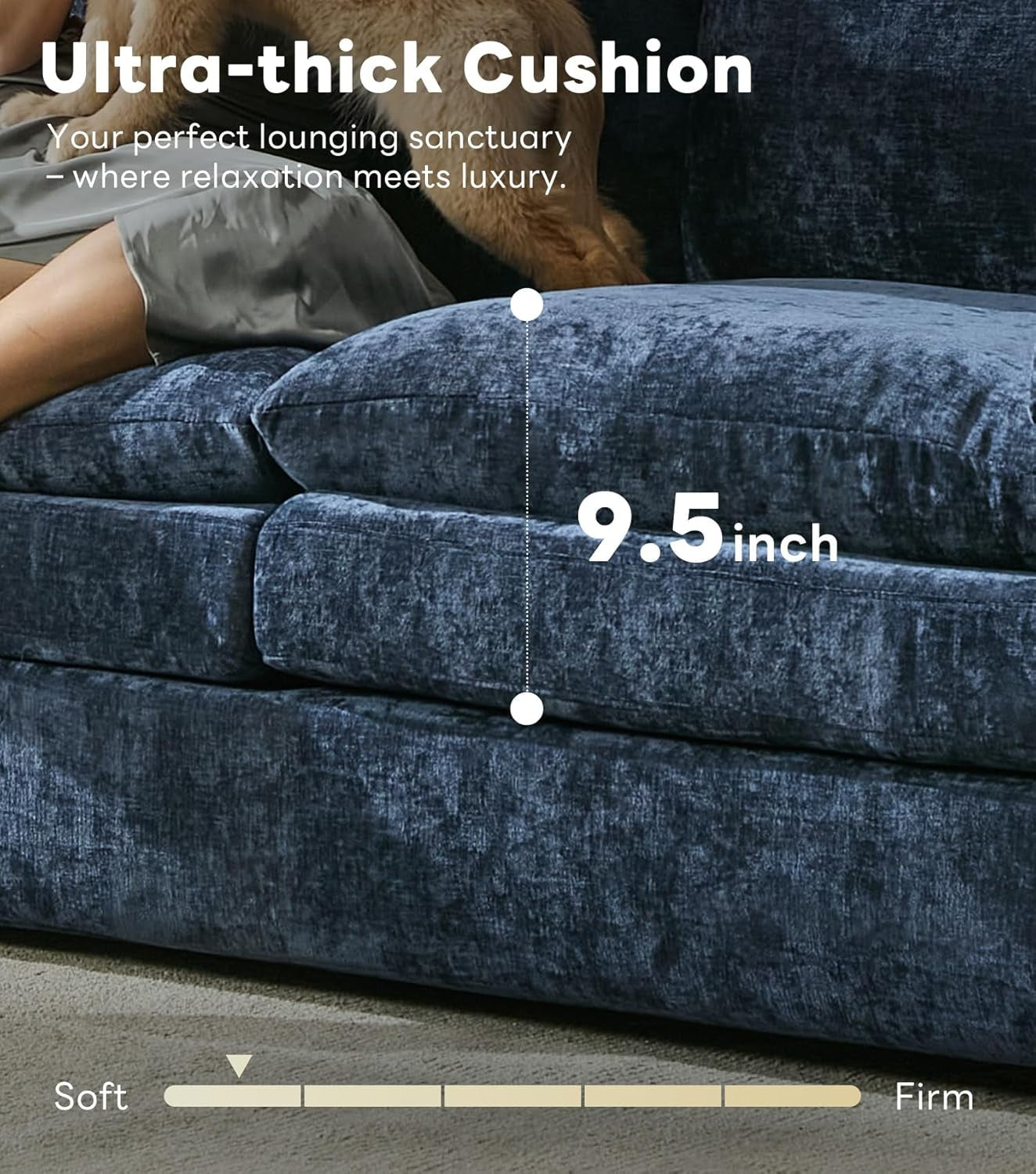89" Cloud Modern Sofa, Comfy 3-Seater Couch W/Pillows, Pocketed Spring Seats, Plush Foam Cushions, Chenille Fabric Removable Cover, Soft Upholstered Living Room Furniture Home Apartment, Blue | Ultra Soft Cushions, Dual-Layered Cushion, Pocket Spring, Cloud Comfort, Premium Chenille