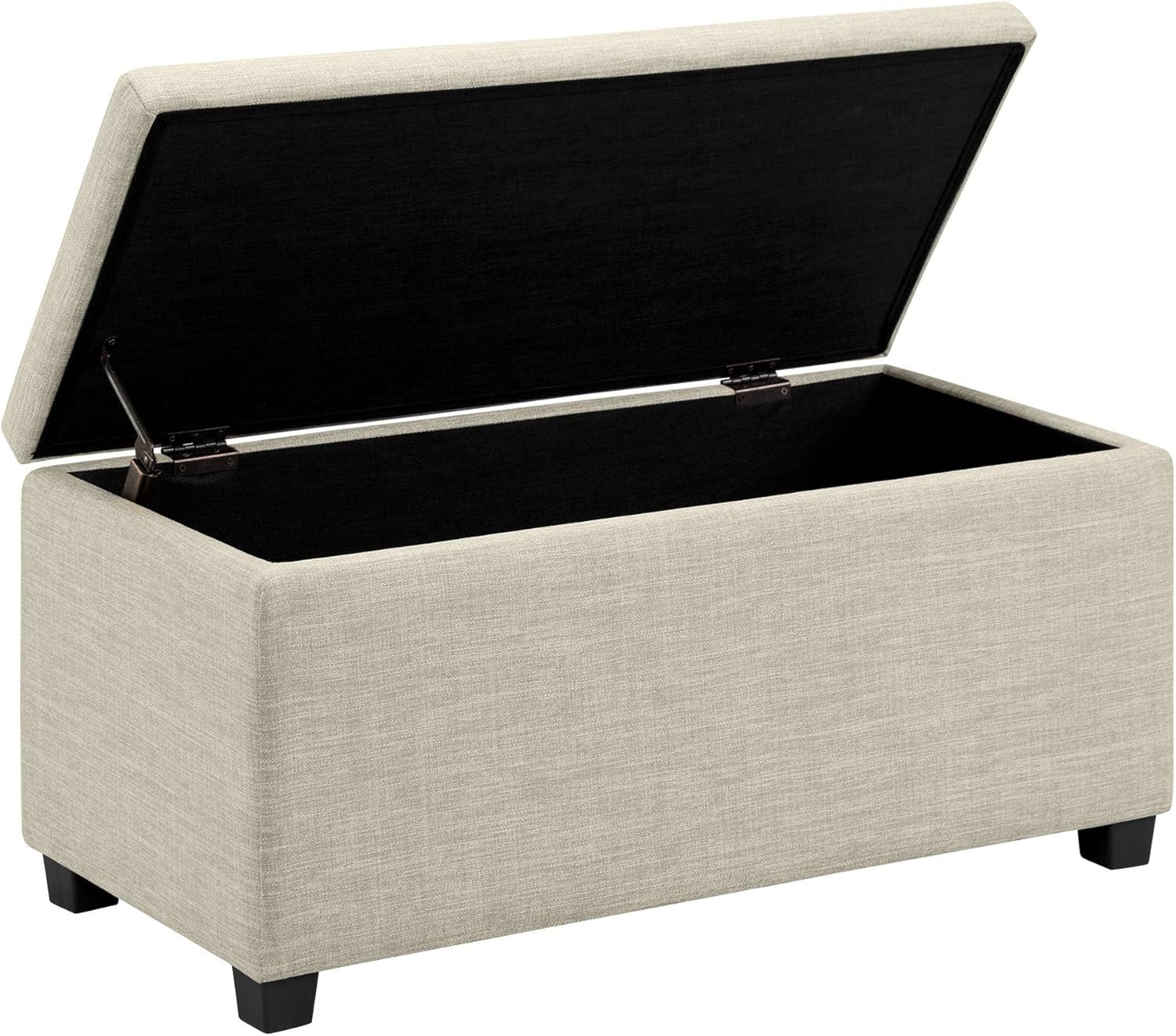 Upholstered Storage Rectangular Ottoman and Entryway Bench, Polyester, Beige, 35.5"W X 16.5"D X 17"H