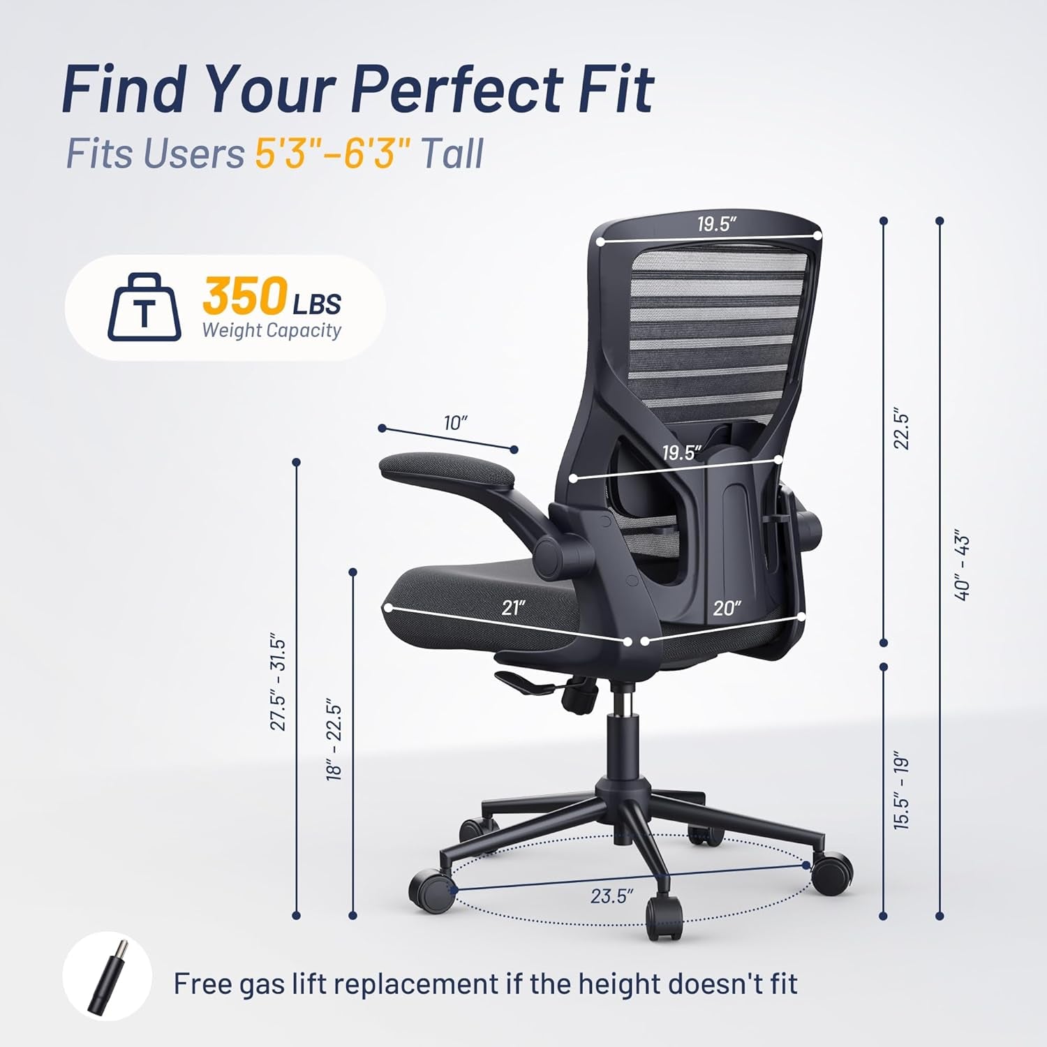 Office Desk Chair for Long Hours & Lower Back Pain Relief – 4“ Thick Molded Foam Cushion, Enhanced Lumbar Support, Padded Flip-Up Armrests, New Year Workspace Upgrade, Black