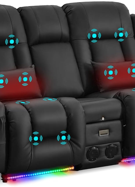 Power Reclining Loveseat Sofa with Massage and Heat Features, Space-Saving Wall Hugger Design, Ideal for Home Theater and Living Room (Black, 67", 2 Seats) | Zero Gravity Recline, Full-Body Vibration, Lumbar Heating, USB Charging Ports, Cup Holders, and Storage Compartment