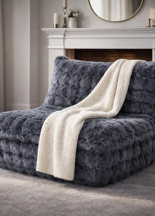 Faux Fur Bean Bag Chair with Memory Foam Filling - Versatile Lazy Sofa for Bedroom, Living Room, Office, and Home (Dark Grey)