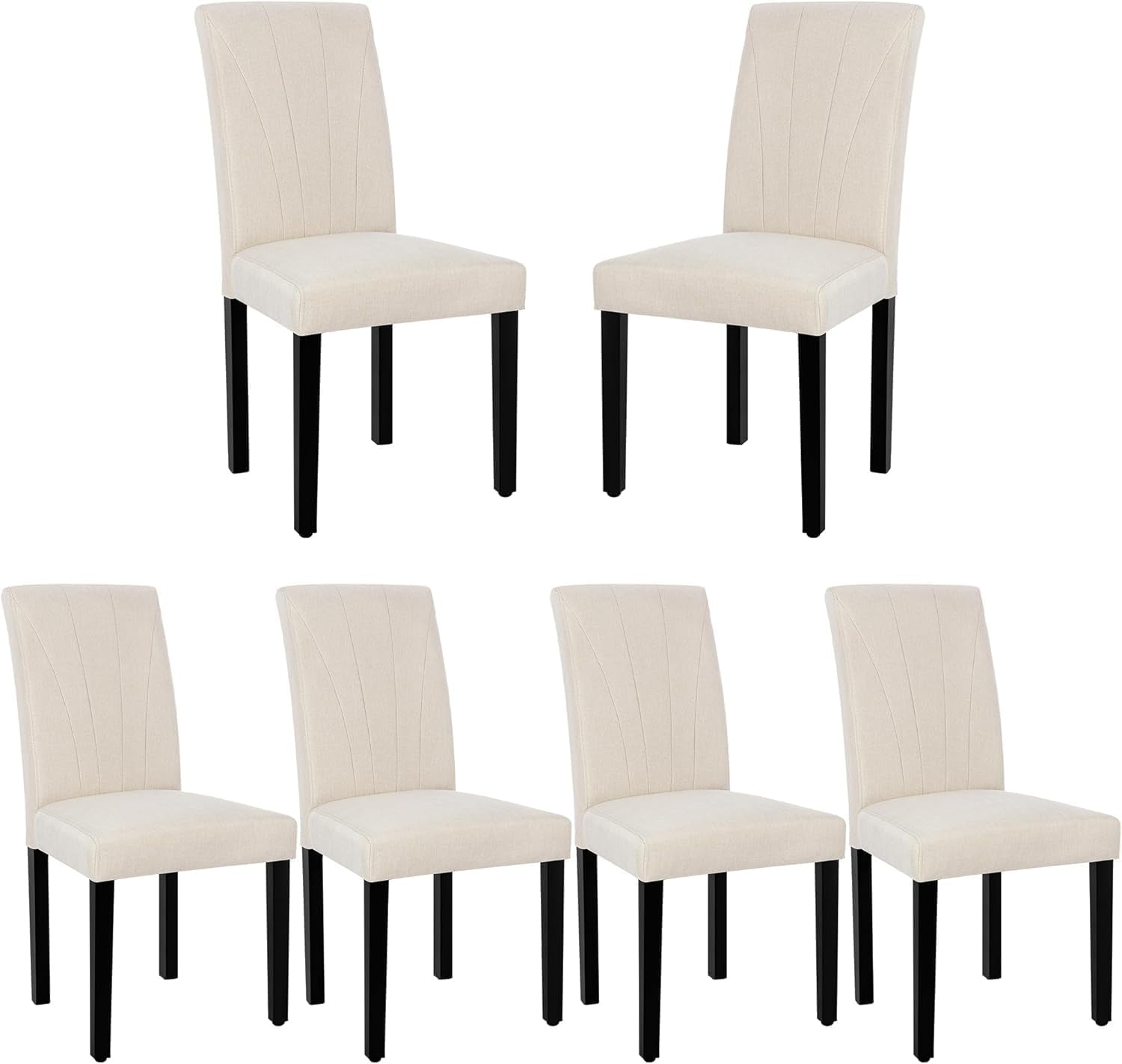 Upholstered Dining Chairs Set of 6, Modern Fabric and Solid Wood Legs & High Back, Parsons for Kitchen/Living Room- Beige