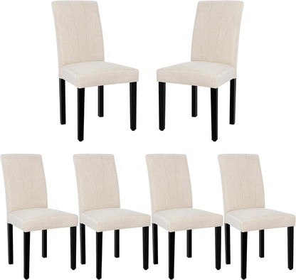 Upholstered Dining Chairs Set of 6, Modern Fabric and Solid Wood Legs & High Back, Parsons for Kitchen/Living Room- Beige