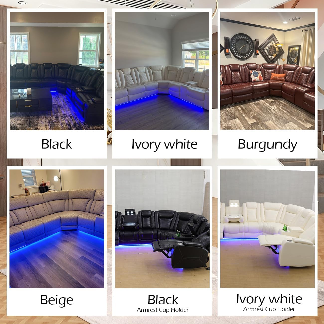 Power Recliner Sectional Sofa Set for Living Room Furniture Sets,Leather Reclining Sofa Set with LED Lights/Hidden Storage,L- Shaped Couch for Living Room/Home Theater(Black,Sectional)