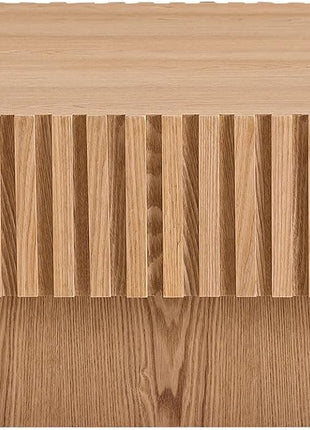 Handcrafted Square Wood Coffee Table with Fluted Design, Modern Center Table for Living Room, Perfect for Compact Spaces, Easy Assembly, 35.43" Ash Finish