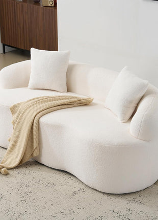 67-Inch Curved Modern Loveseat Sofa in Cream White with Two Pillows, Ideal for Small Living Spaces, No Assembly Required
