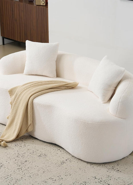67-Inch Curved Modern Loveseat Sofa in Cream White with Two Pillows, Ideal for Small Living Spaces, No Assembly Required
