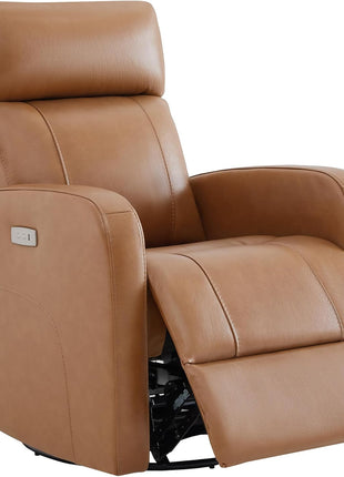 Genuine Leather Electric Power Recliner Chair for Adults, FSC Certified Swivel Glider in Camel Brown for Living Room Use