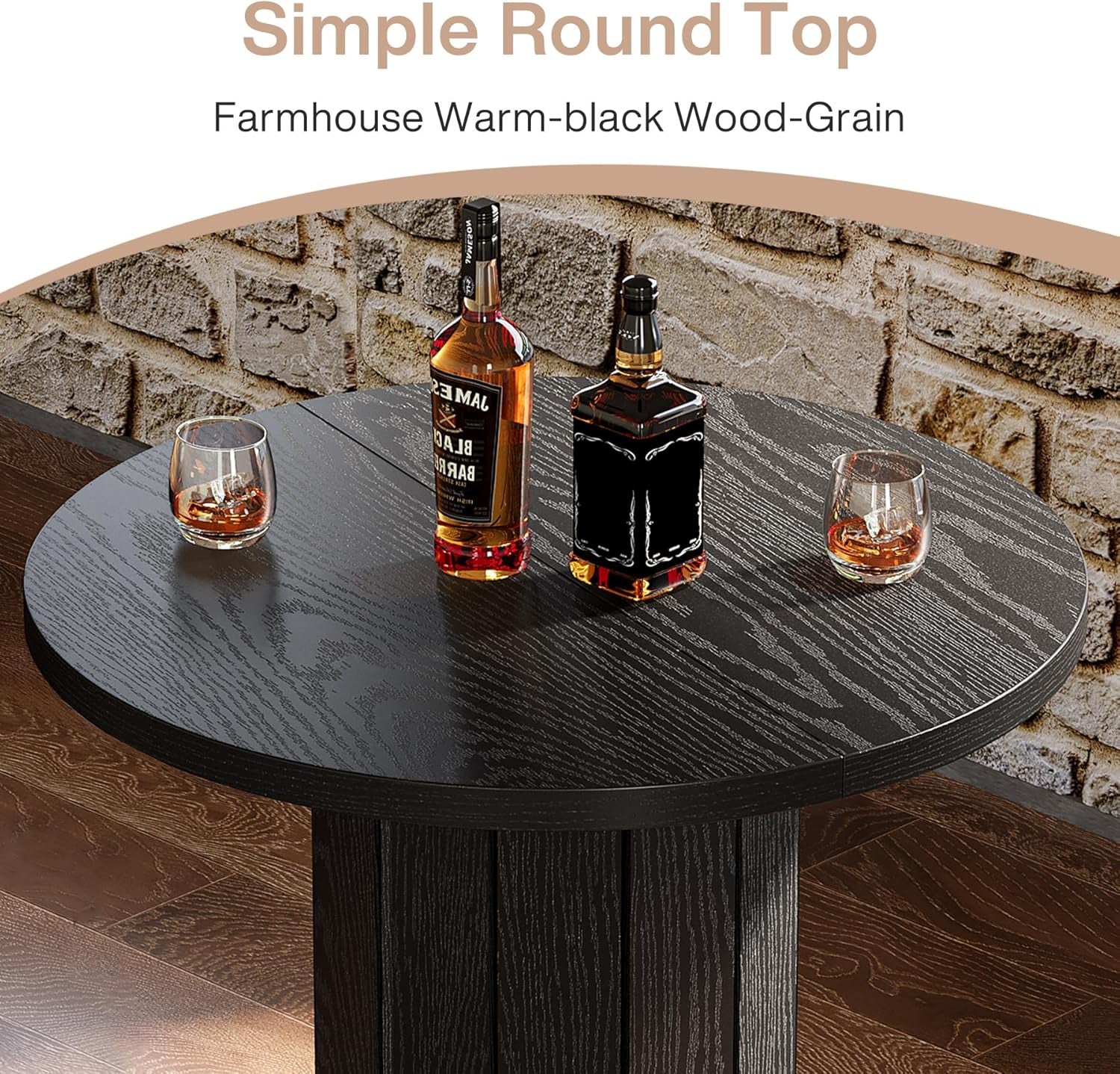 round Bar Table, 39.4" H Wood Bistro Pub Table with Metal Ring Footrest for Dining Coffee Cocktail Living Room, Small Space, Black(Only Table)