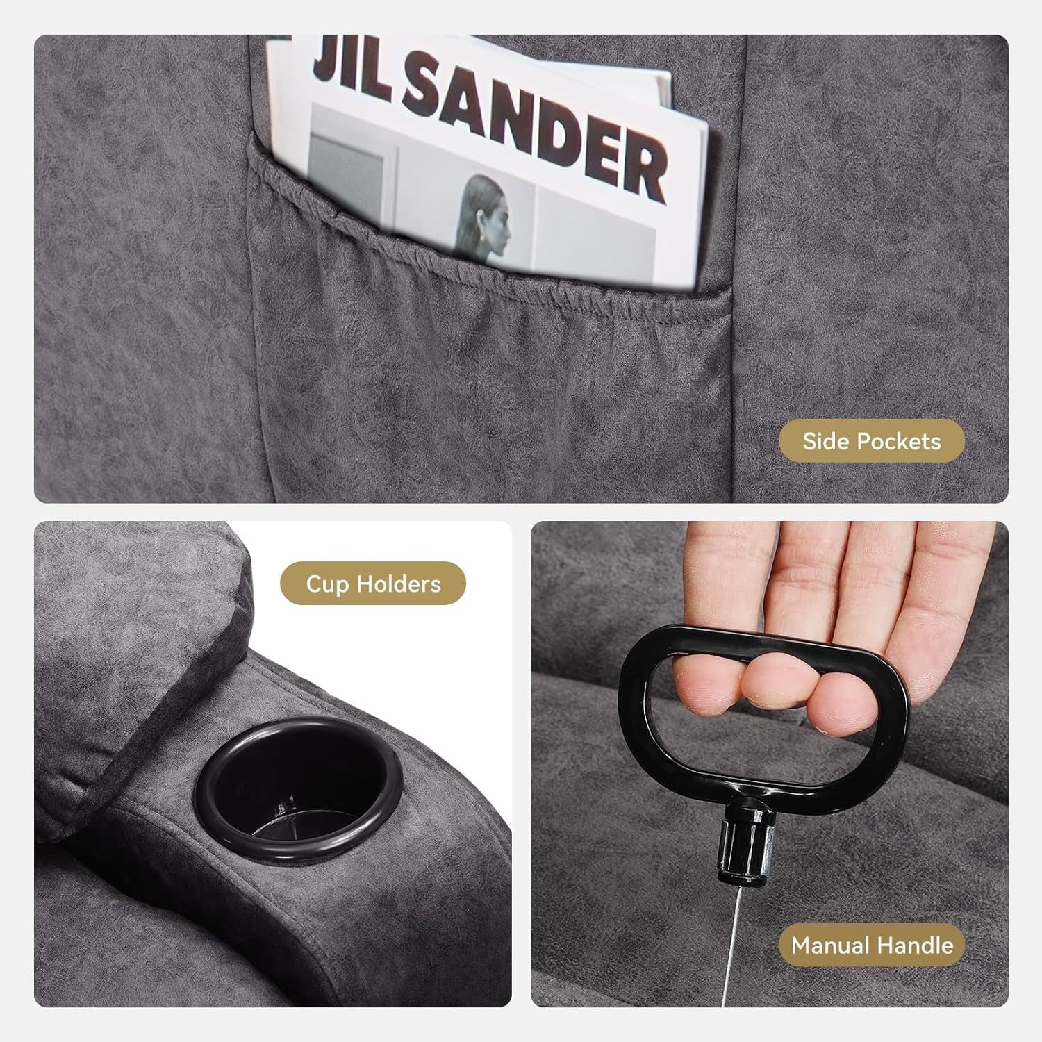 Manual Recliner Couch，Fabric Reclining Sofa Chair with Cup Holders, Upholstered Reclinerchair Set with Side Pockets Suitable for Living Room Furniture (2)