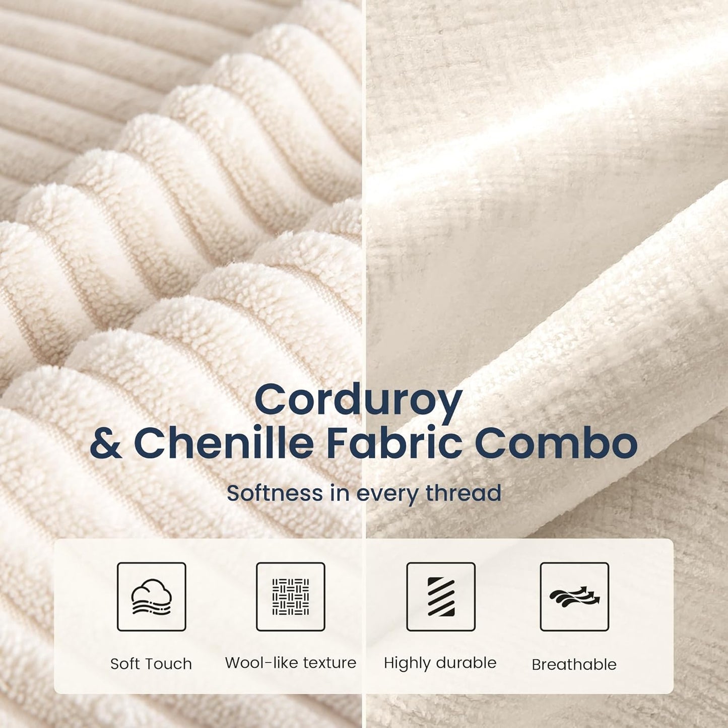 Cloud Modular Couches Sets, 2 Pieces Sectional Sofa Set with Loveseat, 3-Seater Comfy Couch for Living Room Small Spaces, Chenille Corduroy Dual Fabric, Beige