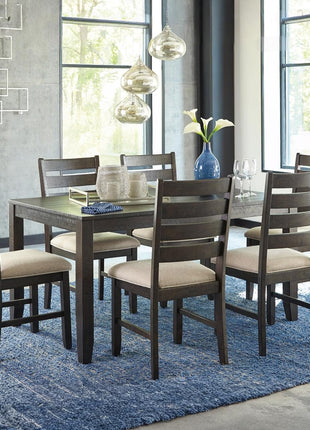 Signature Design by Ashley Rokane 7-Piece Dining Set with 6 Upholstered Chairs and 20" Rectangular Brown Wood Table for Kitchen and Dining Room