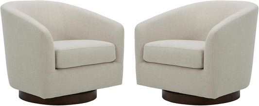 Swivel Accent Chair, FSC Certified Upholstered Fabric Barrel Chair for Living Room Set of 2, Fully Assembled, Linen