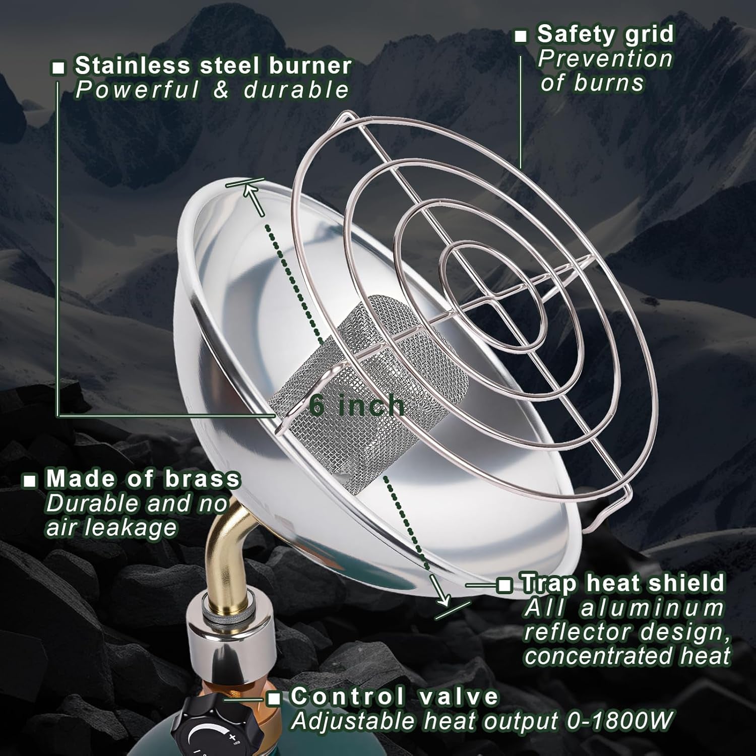 Portable Propane Heater with Catalytic Burner for Camping Outdoor Space 6200BTU Power with Control Valve Patio Heater 1Lb Small Propane Gas Tank Holder Tent Garage Fishing Stove Buddy(Upgraded Burner)