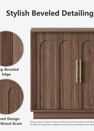 Mid-Century Modern Sideboard Buffet Cabinet with Arched Doors, Modular Media Console and Minimalist Design for Living Room, Kitchen, Dining Room, and Entryway in Walnut Finish