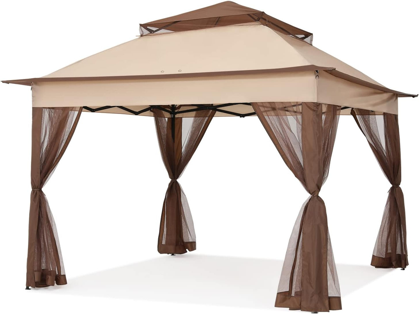 11X11 Pop up Gazebo Tent Outdoor Canopy Patio Shelter with Mosquito Netting(Beige)