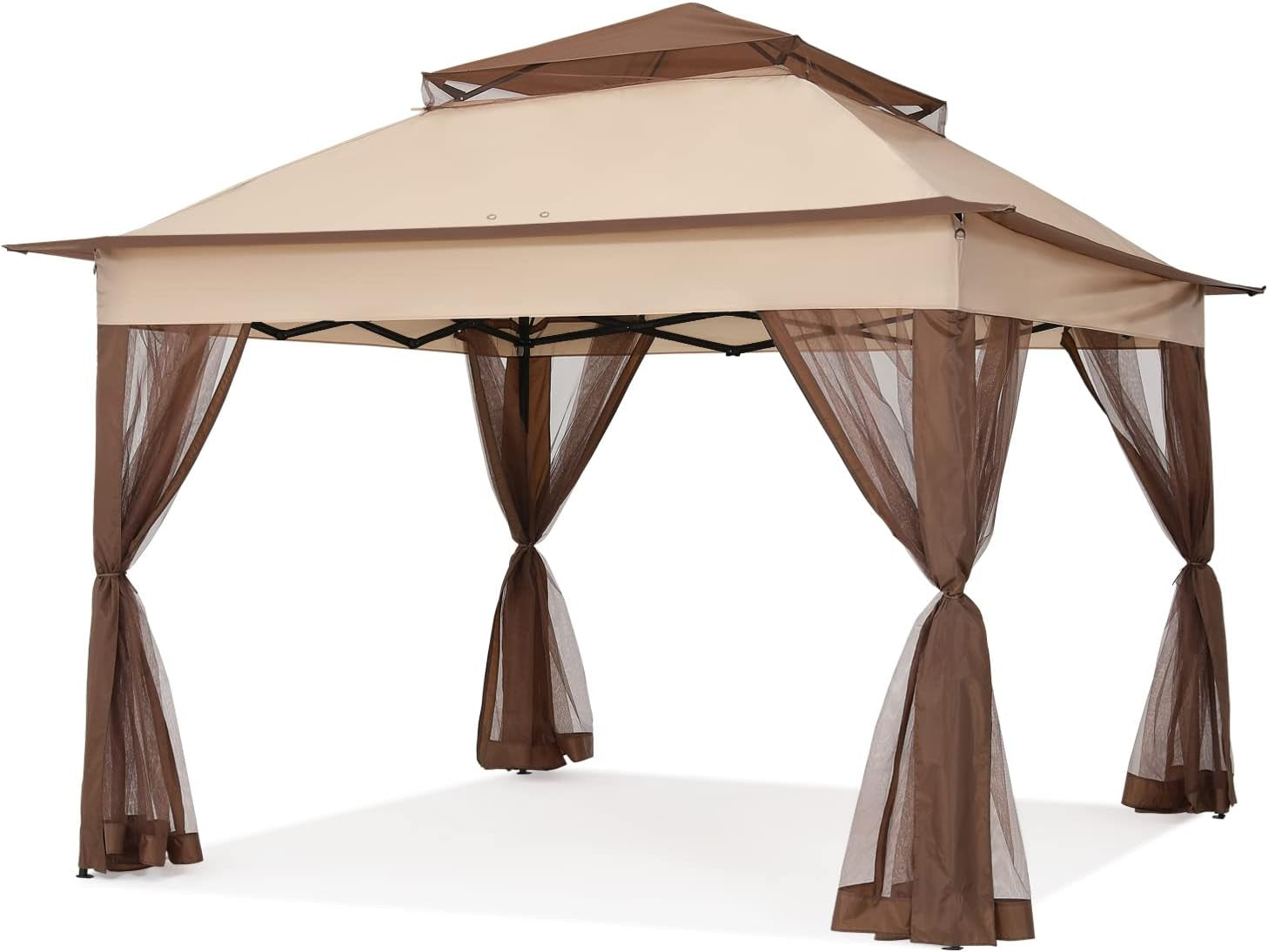 11X11 Pop up Gazebo Tent Outdoor Canopy Patio Shelter with Mosquito Netting(Beige)