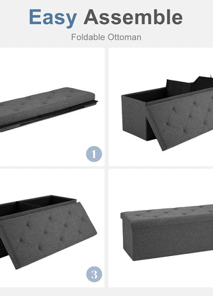 43-Inch Grey Storage Ottoman Bench with Padded Seat, Versatile Storage Chest and Foot Rest Stool, Supports Up to 660 lbs