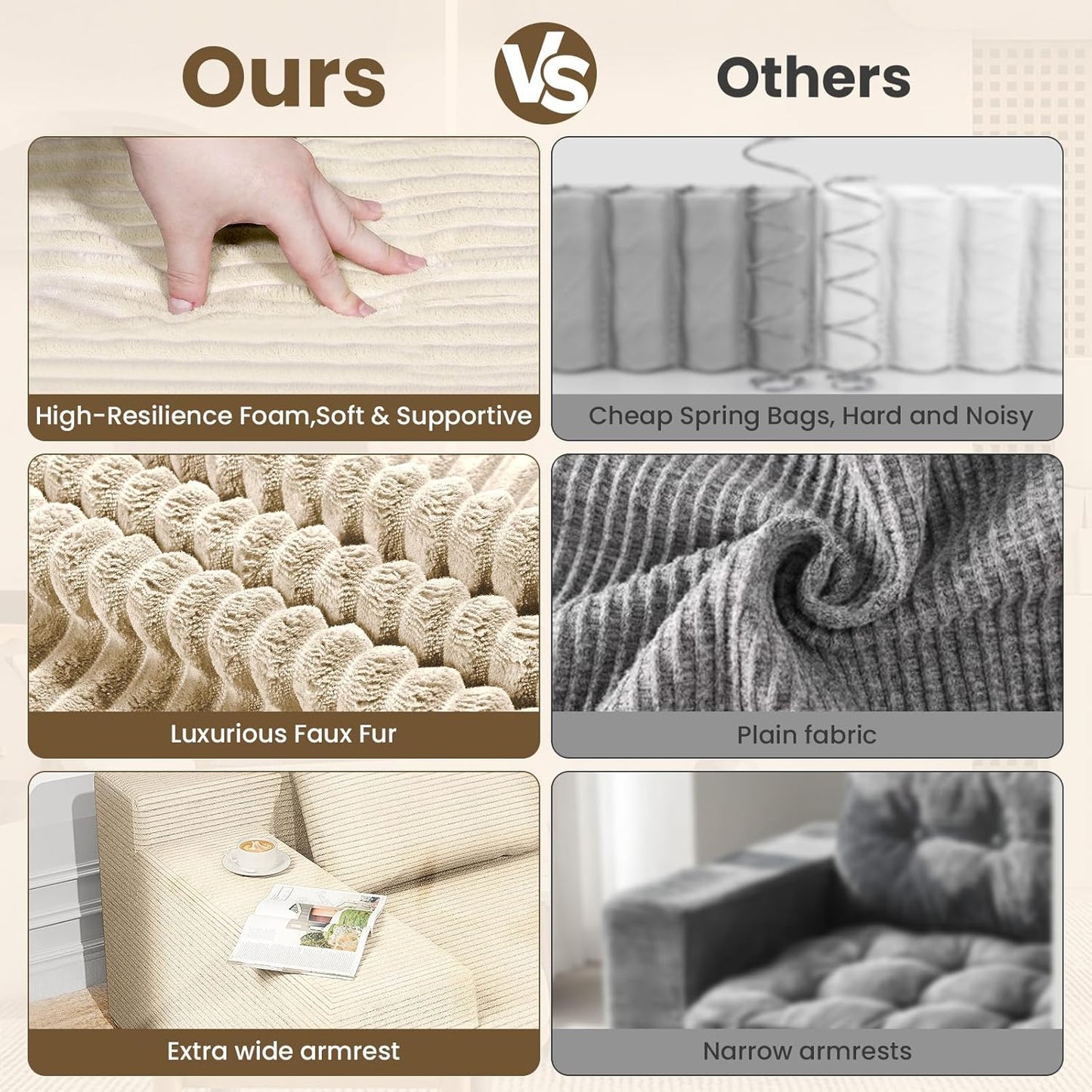 107" Cloud Sectional Couch with Deep Seat，Modern Modular Sofa with L-Shape Chaise，No Assembly Required, Upholstered Couches for Living Room Bedroom(Beige,Right Facing Chaise)