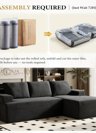 96-Inch Modern L-Shape Sectional Sofa with Chaise - Upholstered Boneless Couch for Living Room (Black, Right-Facing Chaise, 2 Seaters)