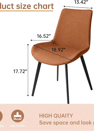 Set of 4 Modern Dining Chairs with Upholstered Faux Leather Seats and Durable Metal Legs in Brown