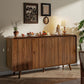 Mid Century Modern Buffet Cabinet with Storage, 55 Inch Sideboard Credenza with Doors & Shelves Console Coffee Bar Table for Living Room, Kitchen, Dining Room and Hallway, Walnut