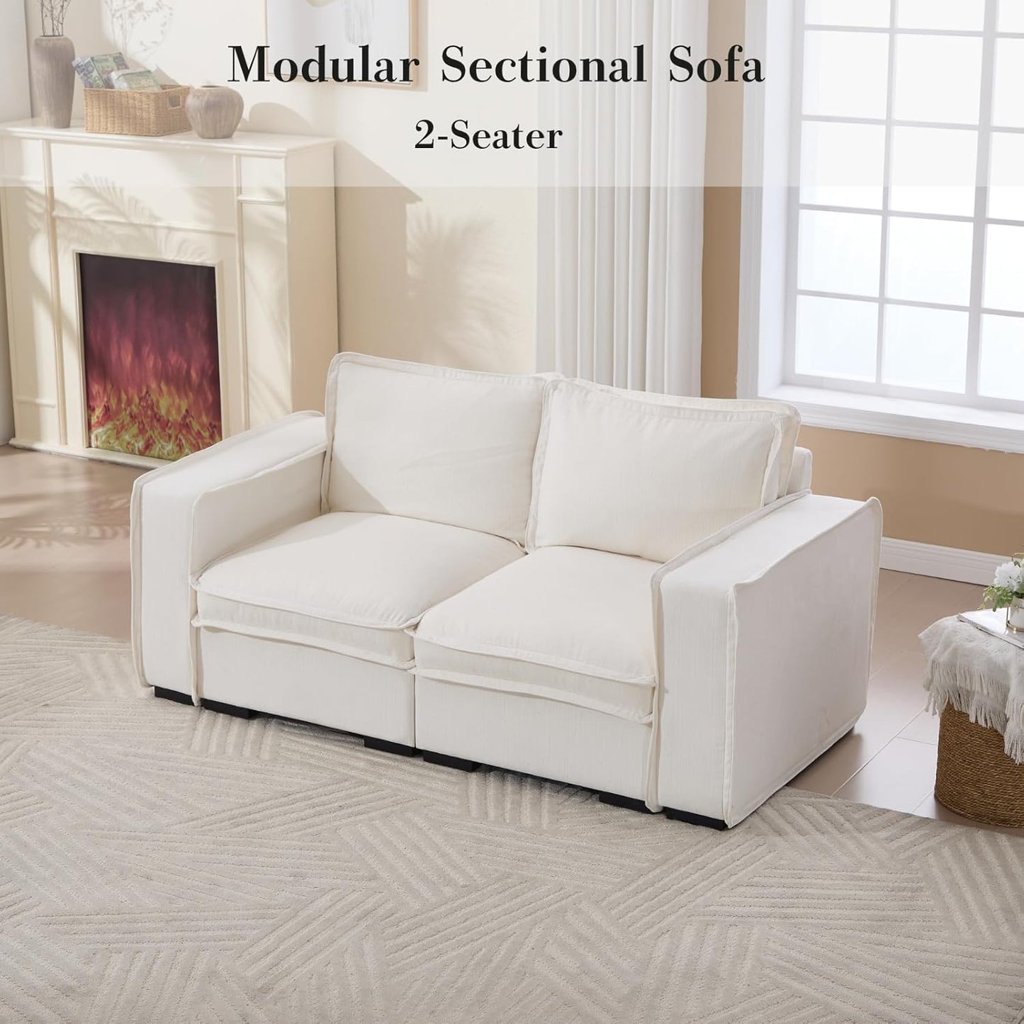 HEAY-YO 67 Inches Modern Modular Sectional Sofa,2-Seater Comfy Couch with High Density Foam and Armrests,Floor Sofa for Living Room Bedroom Apartment,Linen White