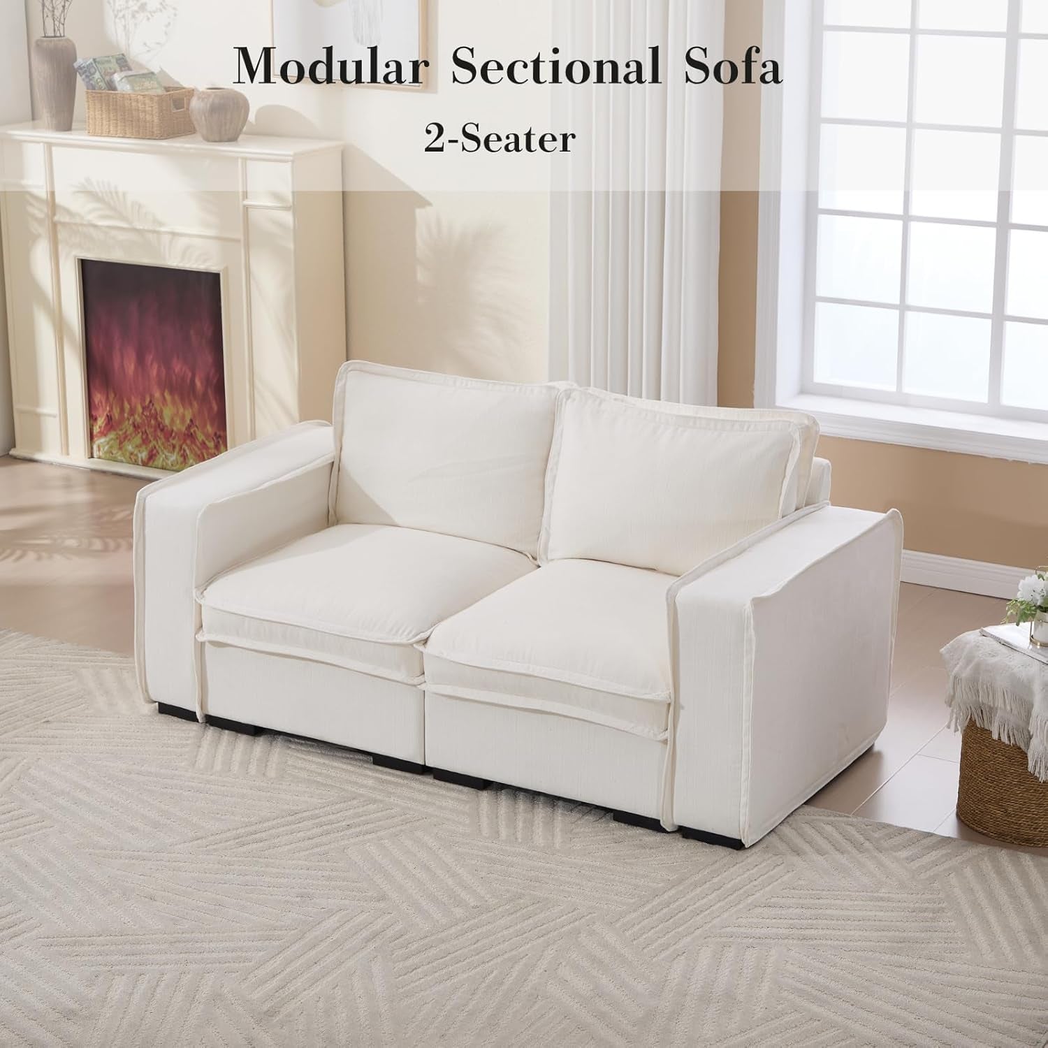 HEAY-YO 67 Inches Modern Modular Sectional Sofa,2-Seater Comfy Couch with High Density Foam and Armrests,Floor Sofa for Living Room Bedroom Apartment,Linen White