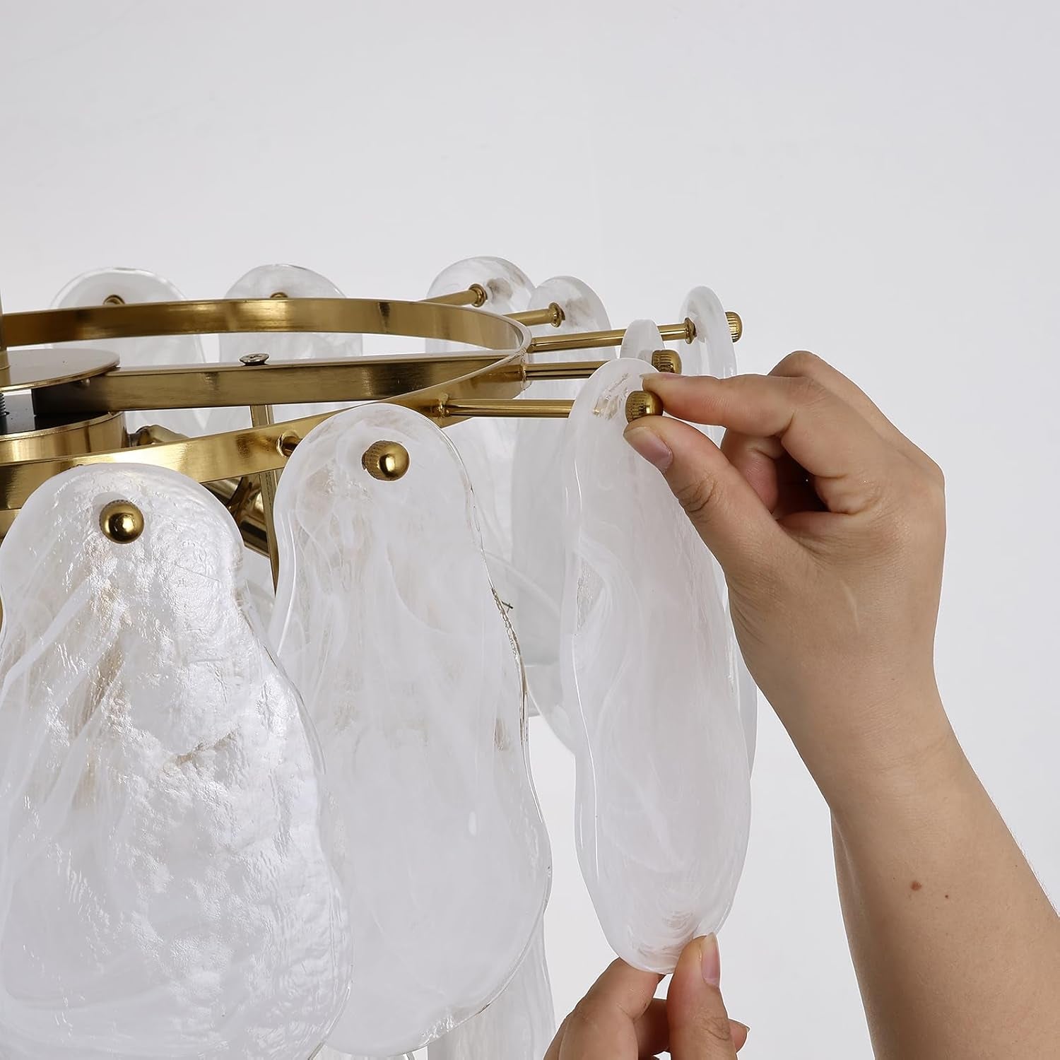 Modern Gold Chandeliers, 17.7" Luxury Cloud Glass Light Fixture, 2-Layer round Ceiling Hanging Light Fixture for Bedroom Dining Room Kitchen Island Living Room Entryway Bar Farmhouse 6-Light