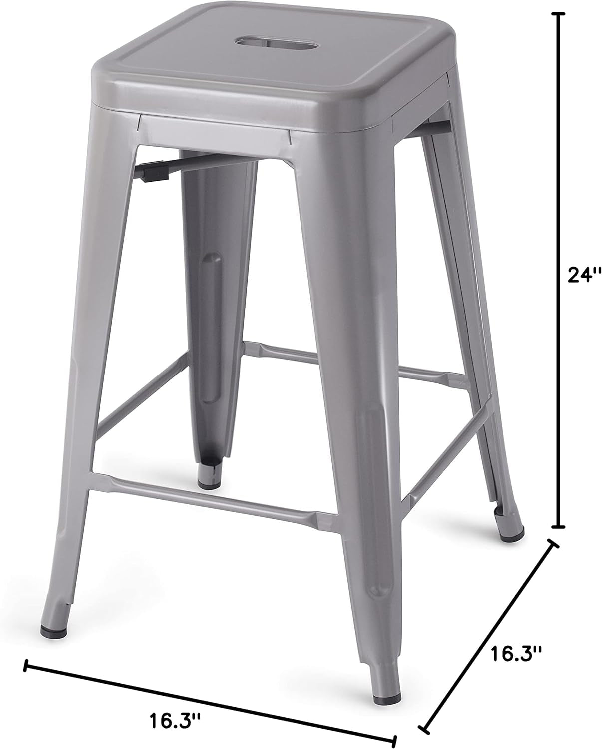 Metal Bar Stools - 24-Inch, Set of 4, Dark Grey