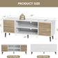 Modern TV Stand for 65" Television, Entertainment Center with Two Storage Cabinets and Open Shelves, Retro Style Media Console for Living Room, Bedroom, Office, 58 Inch, White and Beige