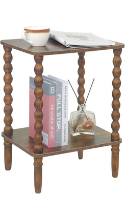 Side Table, Small End Table with Storage Shelf, 2-Tier Small Coffee Tables Living Room for Bedroom, Narrow Spaces (Rustic Brown)