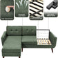 L Shaped Couch Sofa, 80" W Mid-Century Modern Sectional Couches, 3 Seater Sofas with Wide Chaise Lounge, Button Tufted Upholstered Sectional Sofa for Living Room, Bedroom, Green | Linen Fabric, Button Tufted, Solid Wood Foot, Pocket Spring, Wood Slats Frame