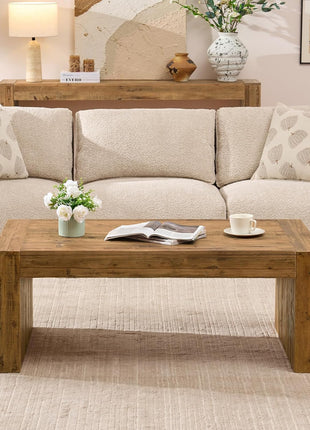 Reclaimed Solid Wood Rectangular Coffee Table, 47.3" Modern Rustic Industrial Centerpiece for Living Room and Office, Quick 10-Minute Assembly