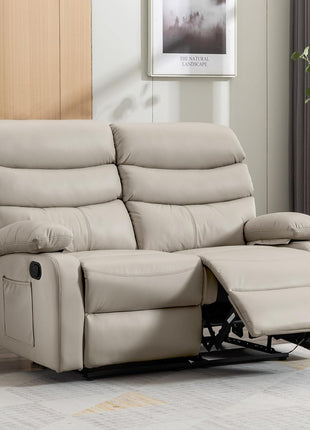 Beige Reclining Loveseat - Anti-Scratch Leather Double Recliner Sofa with Side Pocket for Living Room, RV, and Home Theater