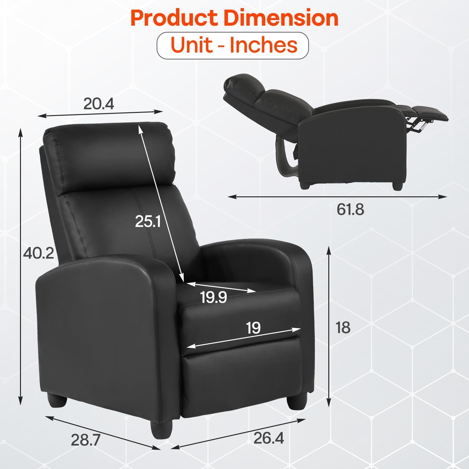 Recliner Sofa Massage Chair Home Theater Seating with Lumbar Support and Padded Backrest for Living Room and Bedroom (Leather, Black)