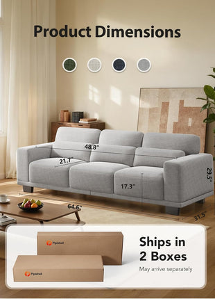 89″ Modern 3-Seater Sofa with Deep Seats and Wide Armrests, Upholstered in Grey with Removable Cotton-Linen Cushion Cover, Ideal for Living Room Comfort