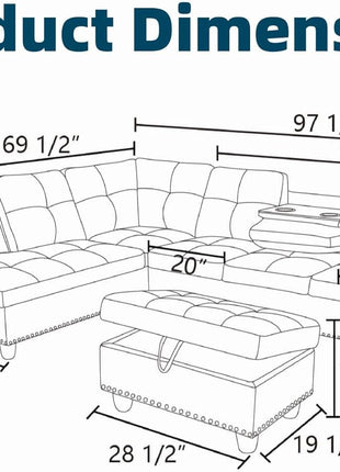 L-Shaped Modular Couch Set with Storage Ottoman - Ideal for Living Room or Office Use