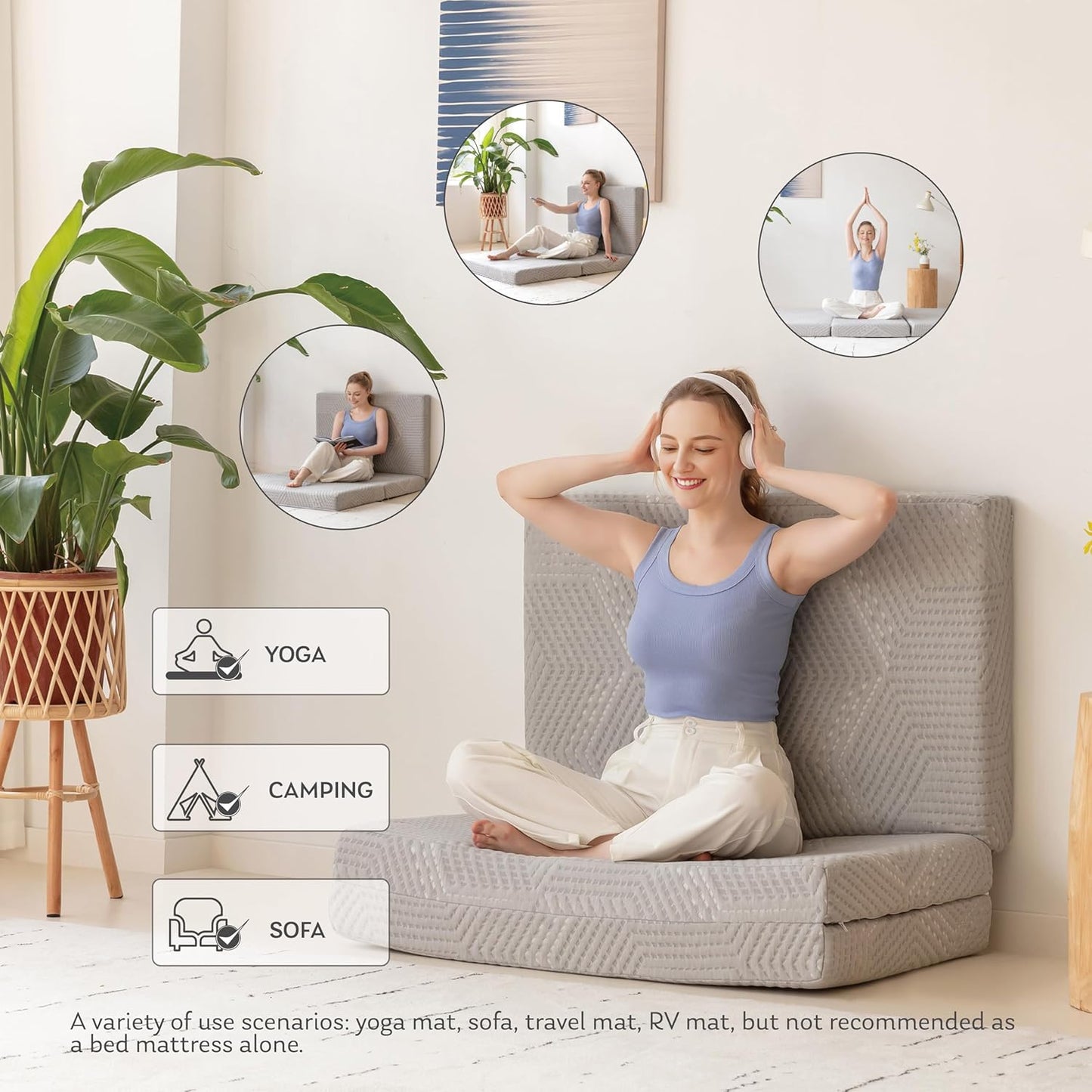 Tri-Fold Memory Foam Mattress, 4 Inch Single Folding Mattress with Collapsible and Washable Cover, Travel and Guest Mat, 75"×25"×4", Grey