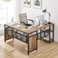 L Shaped Computer Desk with Wood Shelves, Industrial Rustic Home Office Corner Desk with Metal Legs (Rustic Oak, 59 Inch)