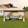 Canopy Tent 13X13 Ft, Pop up Gazebo One-Push Setup with 4 Sandbags for Backyard Parties and Bbqs, Mosquito Netting & Height Adjustable - Khaki & Coffee