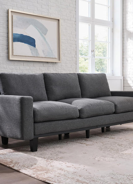 Modern 74.8" Three-Seater Sofa with Deep Seat, Pet-Friendly Fabric, Full Metal Support, Ideal for Living Room, Bedroom, and Apartment, Grey Linen