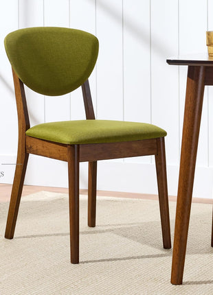 Mid-Century Modern Upholstered Dining Chairs Set of 2, Armless with Seat Cushion and Padded Backrest - Walnut and Olive Finish