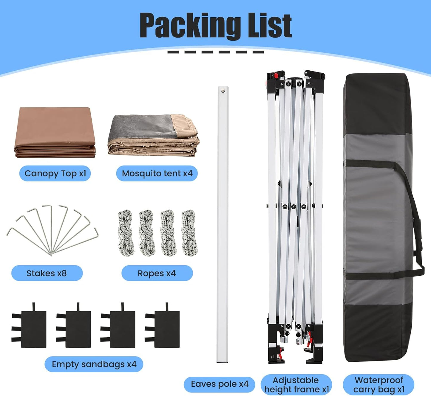 12X12 Pop up Canopy Gazebo on Clearance, Outdoor Canopy Tent with Mosquito Netting & Waterproof Roof & Sandbags & Carrying Bag,Patio Portable Gazebo for Garden,For Backyard,Brown