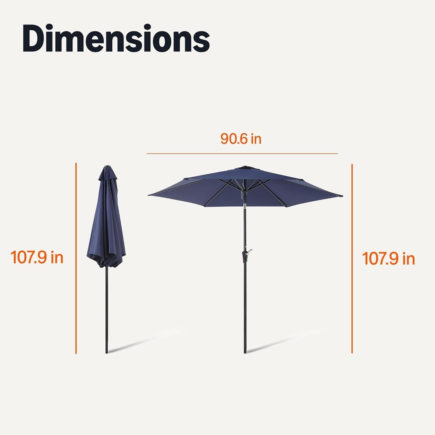 Patio Umbrella, Crank Lift and Push Button Tilt, 9 Foot, Navy