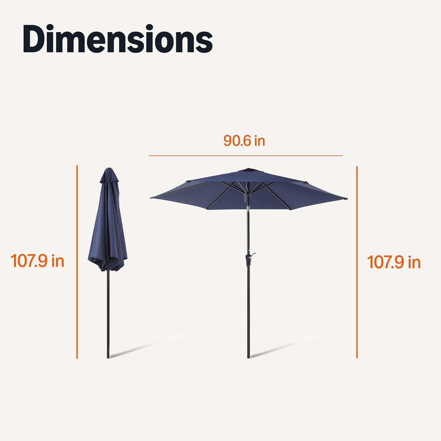 Patio Umbrella, Crank Lift and Push Button Tilt, 9 Foot, Navy