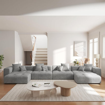 183.5 Inch U-Shaped Modular Sectional Sofas, Modern 4-Seater Couch with Chaise Ottomans, Mid Century Modern Sectional Couches, Cozy Sleeper Sofa for Living Room (Linen Fabric, Grey)