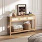 51.2" Entryway Table with 3 Rattan Drawers, Boho Console Table Narrow with Storage, Long Sofa Table for behind Couch Entry Hallway, Entrance, Living Room, Oak Brown