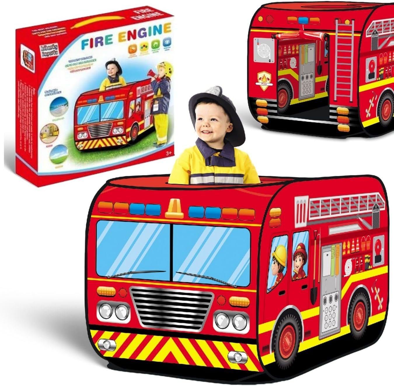 Pop up Play Tent for Kids - My First Foldable Indoor & Outdoor Playhouse Vehicle Toys for Toddlers, Boys and Girls (Fire Truck)