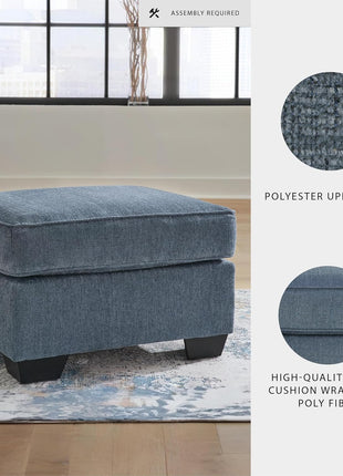 Cashton Contemporary Accent Ottoman by Signature Design by Ashley, Faux Wood Finished Exposed Feet, Foam Cushion, Crosshatched Upholstery, 30" x 24", Blue